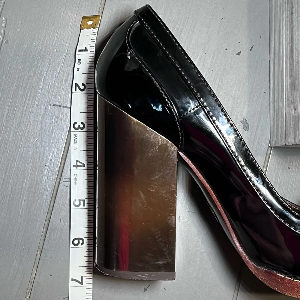 Dolce Gabbana Brown Patent Leather w‎ Gold Penny Loafer Pumps Heels Size 39 - Picture 12 of 12